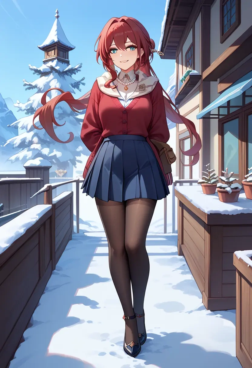 star rail,ruan mei,winter,student uniform,cardigan  - 